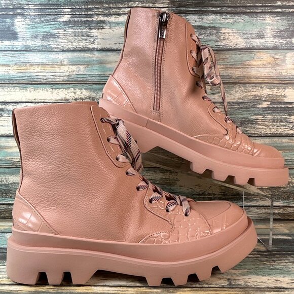 Vince Camuto Shoes - Vince Camuto Combat Boots Sz 7.5M Pink Leather Ankle Lug Sole Moto Casual Bootie